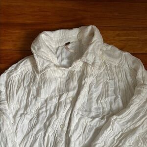 White Free People Ivory Textured Button Up Long Sleeve Tiered Flowy Tunic